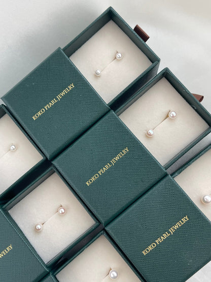 18K Gold Akoya Pearl Stud Earrings, White Round, 6–7.5mm - KOKOPEARLJEWELRY - 9
