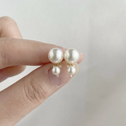 4.0+7.5mm Double Akoya Pearl Diamond Stud Earrings 18K Yellow Gold