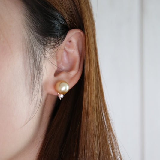 Golden South Sea & Akoya Pearl Drop Earrings with Diamond, 18K Yellow Gold
