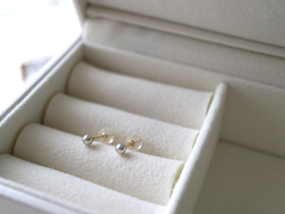 Rare Sized 3.5mm Silver Blue Akoya Pearl Stud Earrings 18K Yellow Gold - KOKOPEARLJEWELRY - 3