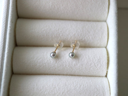 Rare Sized 3.5mm Silver Blue Akoya Pearl Stud Earrings 18K Yellow Gold - KOKOPEARLJEWELRY - 5