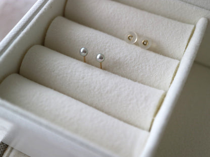 Rare Sized 3.5mm Silver Blue Akoya Pearl Stud Earrings 18K Yellow Gold - KOKOPEARLJEWELRY - 1