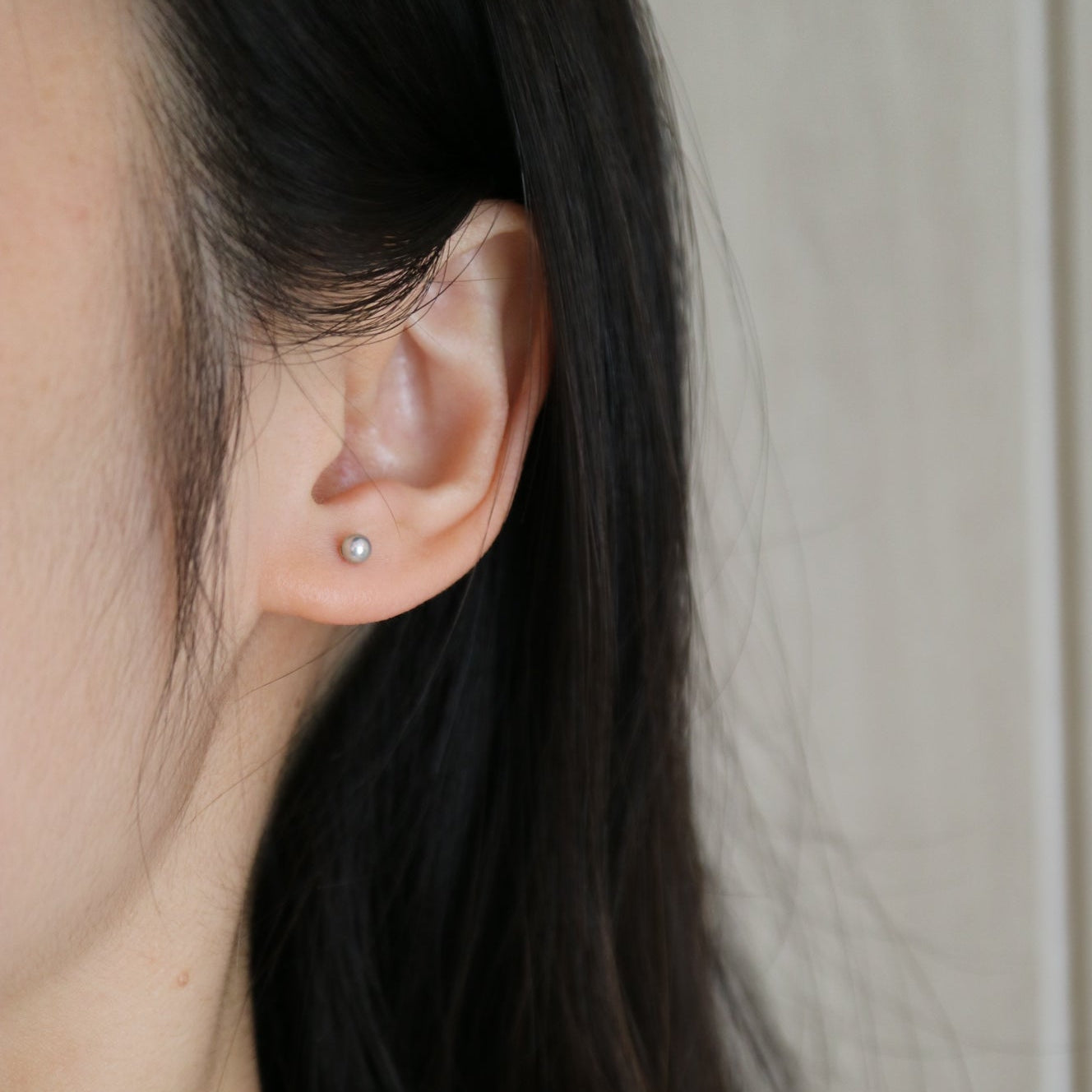 Rare Sized 3.5mm Silver Blue Akoya Pearl Stud Earrings 18K Yellow Gold - KOKOPEARLJEWELRY - 2