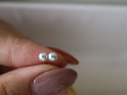 Rare Sized 3.5mm Silver Blue Akoya Pearl Stud Earrings 18K Yellow Gold - KOKOPEARLJEWELRY - 6