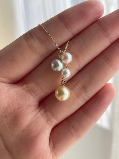 18K Gold Mixed - Color Akoya Pearl Pendant Necklace with White Diamond - KOKOPEARLJEWELRY - 3