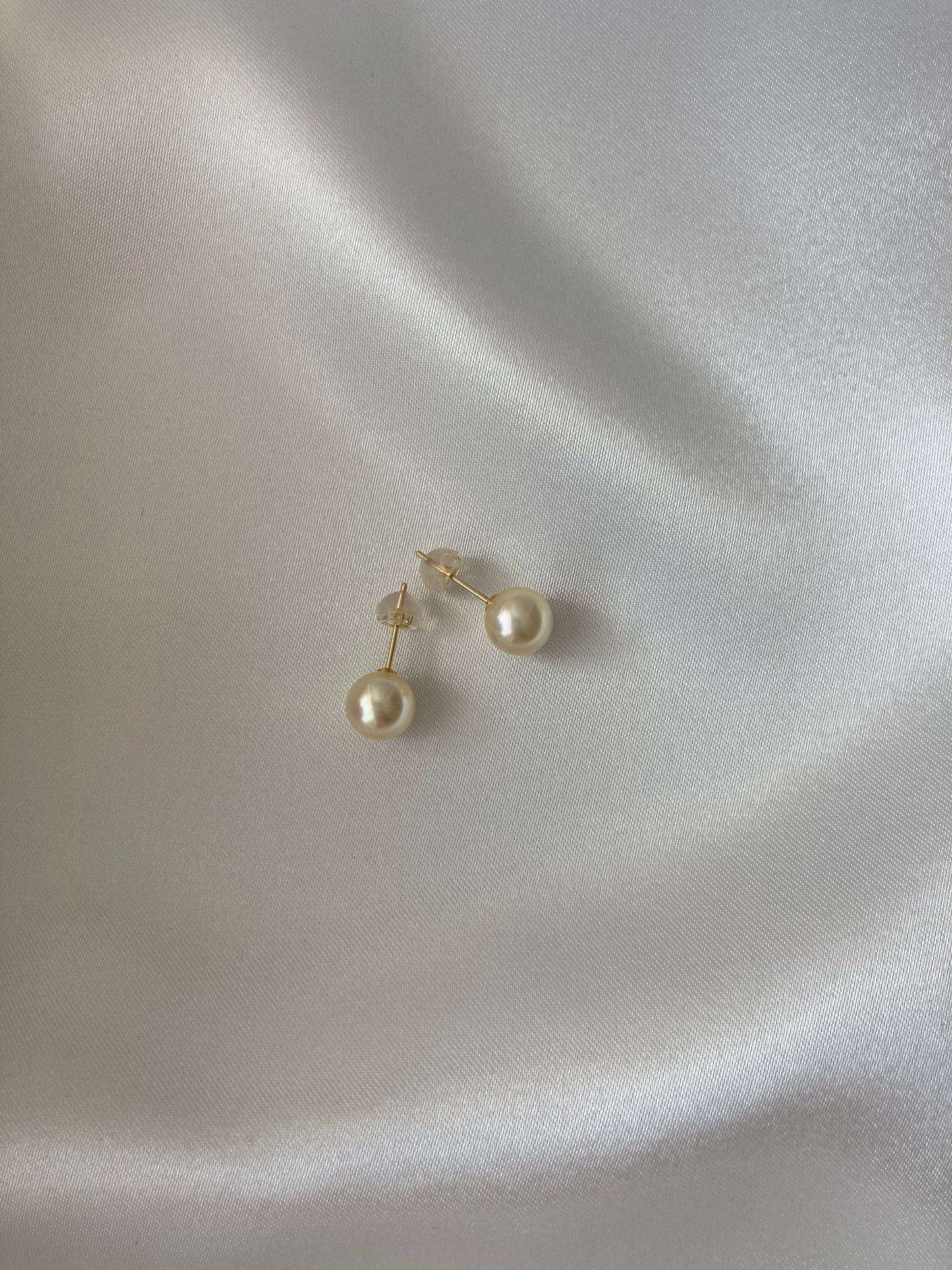 6.5mm 7.5mm ナチュラル クリーム ゴールデン アコヤ パール イヤリング 18K ゴールド