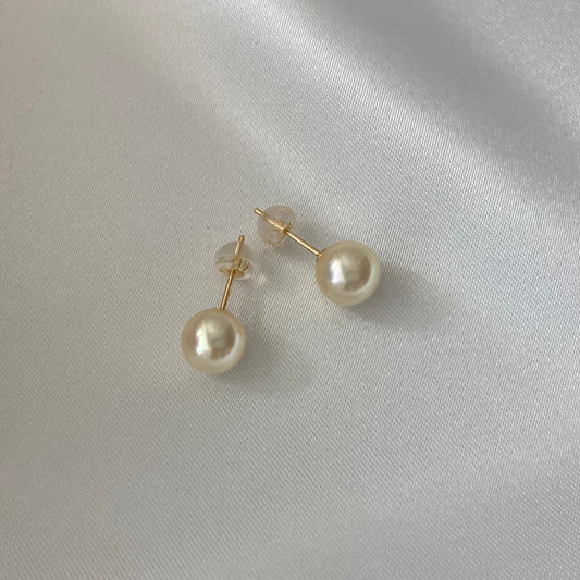 Pierced/Clip-On Type | 6.5mm 7.5mm Natural Cream Golden Akoya Pearl Earrings 18K Gold