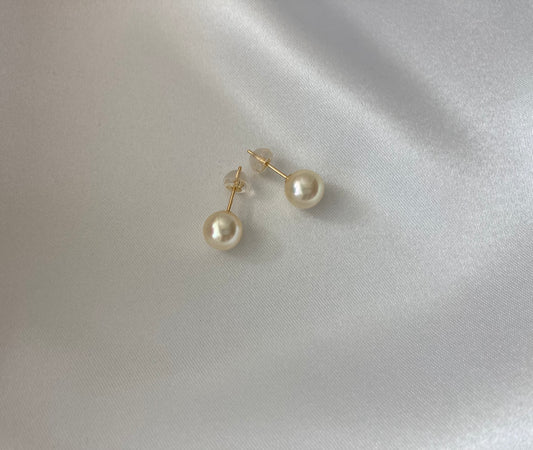 6.5mm 7.5mm ナチュラル クリーム ゴールデン アコヤ パール イヤリング 18K ゴールド