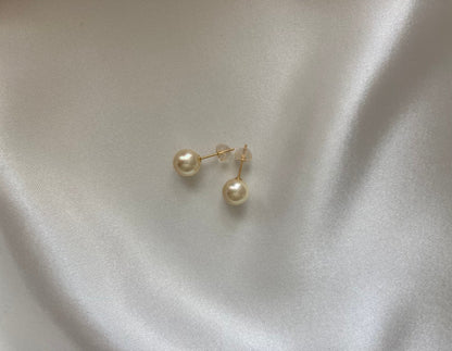 6.5mm 7.5mm Natural Cream Golden Akoya Pearl Earrings 18K Gold - KOKOPEARLJEWELRY - 2