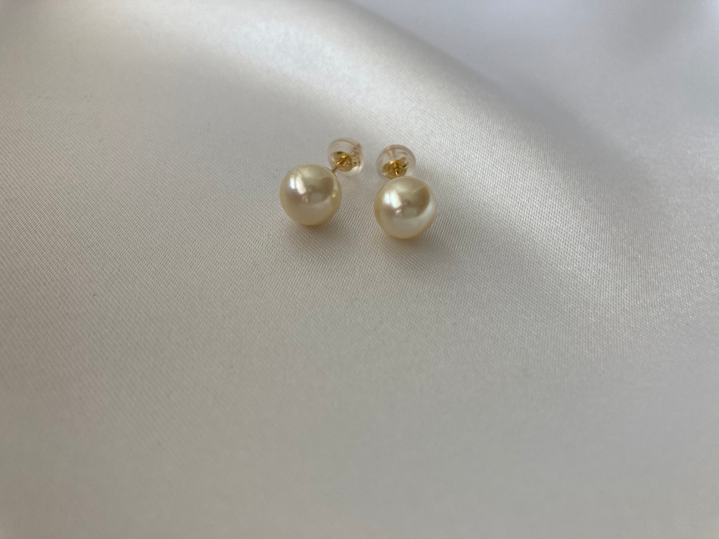 6.5mm 7.5mm ナチュラル クリーム ゴールデン アコヤ パール イヤリング 18K ゴールド
