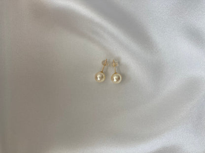 6.5mm 7.5mm Natural Cream Golden Akoya Pearl Earrings 18K Gold - KOKOPEARLJEWELRY - 4