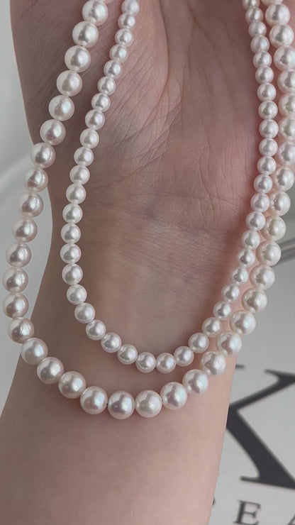 4+5.5mm Akoya Pearl Double Layered Strand Beaded Necklace