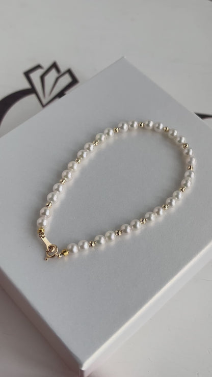 4mm Akoya Pearl 18K Yellow Gold Beads Bracelet