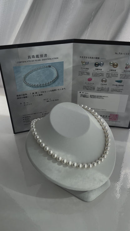 PSL製 天然ホワイト 8.5mm アコヤ真珠ネックレス（証明書付き）