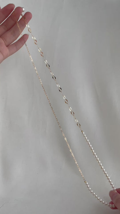 4.5mm アコヤ真珠＆18Kゴールド ペーパークリップリンクチェーン ロングネックレス