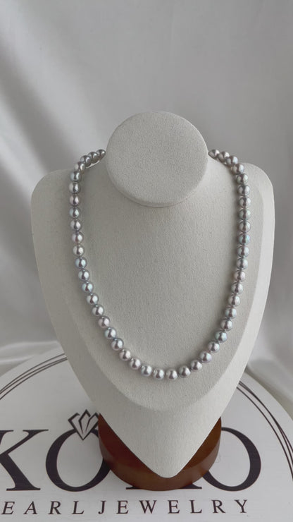 7.5mm Natural Silver Blue Akoya Pearl Strand Necklace