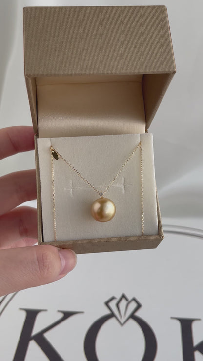 11mm ゴールデン サウス シー パール ダイヤモンド ペンダント ネックレス 18K イエロー ゴールド