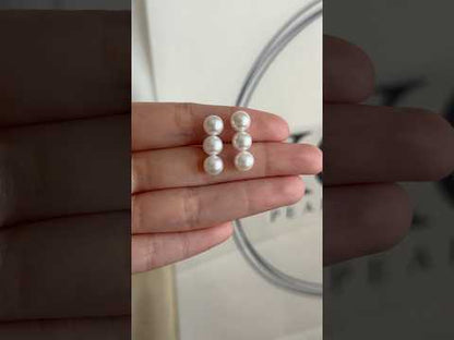 7mm Triple Akoya Pearl Bar Stud Earrings