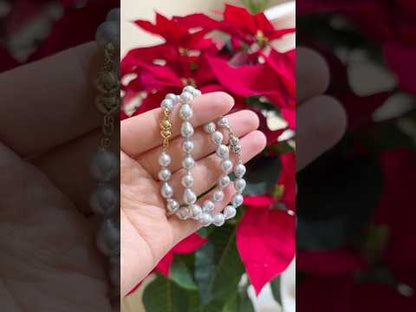 6.5mm Baroque Shaped Natural Silver Blue Akoya Pearl Beaded Bracelet