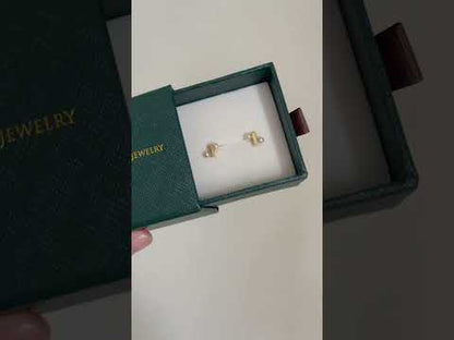 Rare Sized 3mm Akoya Pearl Percent Sign Bar Stud Earrings 18K Yellow Gold