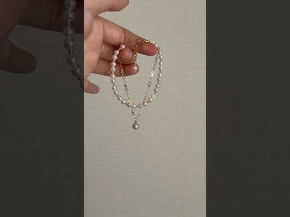 4.5mm Akoya Pearl Beaded 18K Yellow Gold Chain Double Layered Bracelet