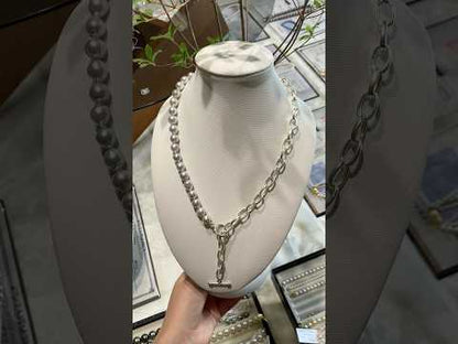 8.5mm ナチュラルシルバー ブルー バロック アコヤ真珠 ＆ 925 シルバー ペーパークリップ リンク チェーン ネックレス