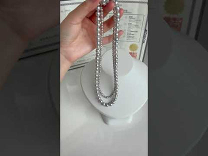 인증된 천연 실버 블루 바로크 아코야 진주 이중 레이어드 스트랜드 목걸이