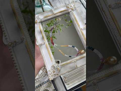 Detachable Golden South Sea Pearl Pendant Rainbow Color Sapphire Beads Necklace 18K Yellow Gold