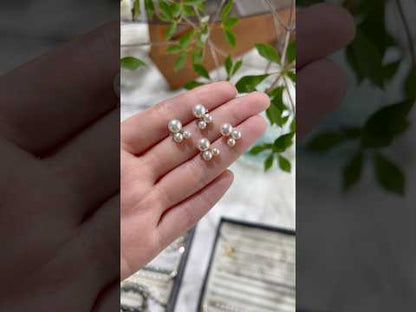 Three Akoya Pearl Diamond Stud Earrings K18YG / Pt900