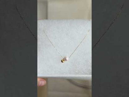 7.5mm Akoya Pearl Little Heart Floating Pendant Necklace 10K Gold
