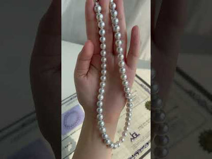 Certified Natural Silver Gray 8mm Akoya Pearl Strand Necklace