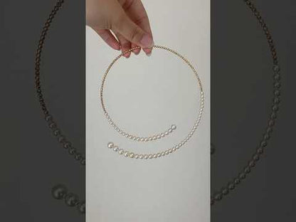 Gradient Sized Akoya Pearl & 10K Gold Beads Memory Wire Choker Necklace