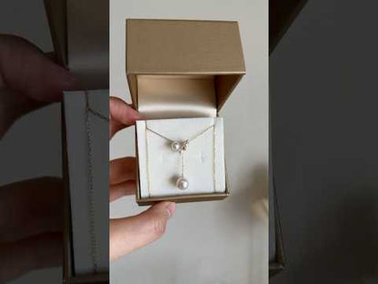 3.0-7.5mm Akoya Pearl Diamond Adjustable Y Shape Pendant Necklace 18K Yellow Gold