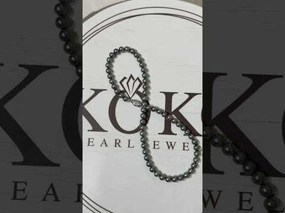 Peacock Green 7mm Japanese Akoya Pearl Beaded Necklace