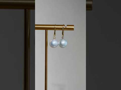 10mm White South Sea Pearl Diamond Hook Earrings K18YG