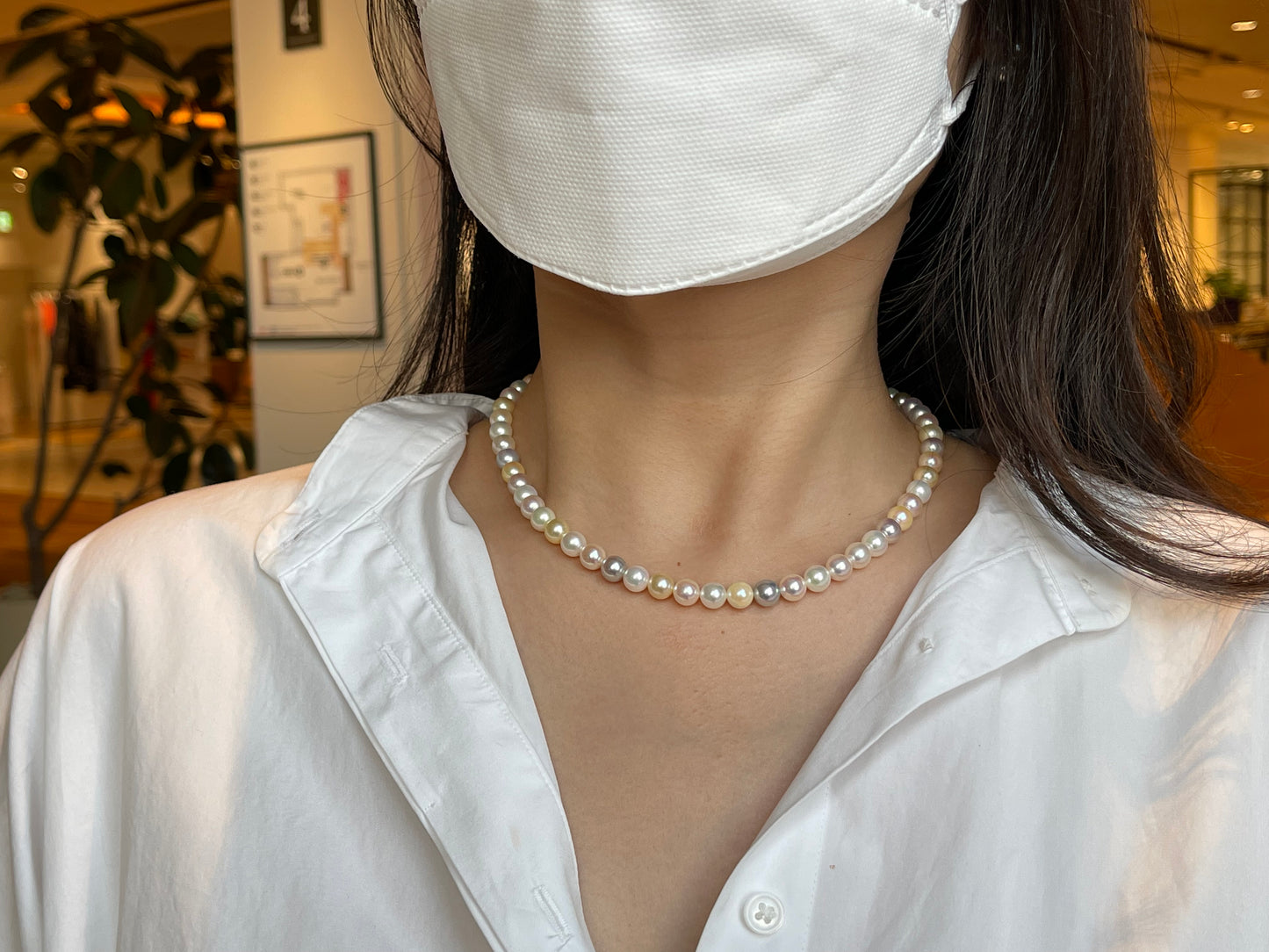 レインボーカラー 7.5mm アコヤ真珠ネックレス
