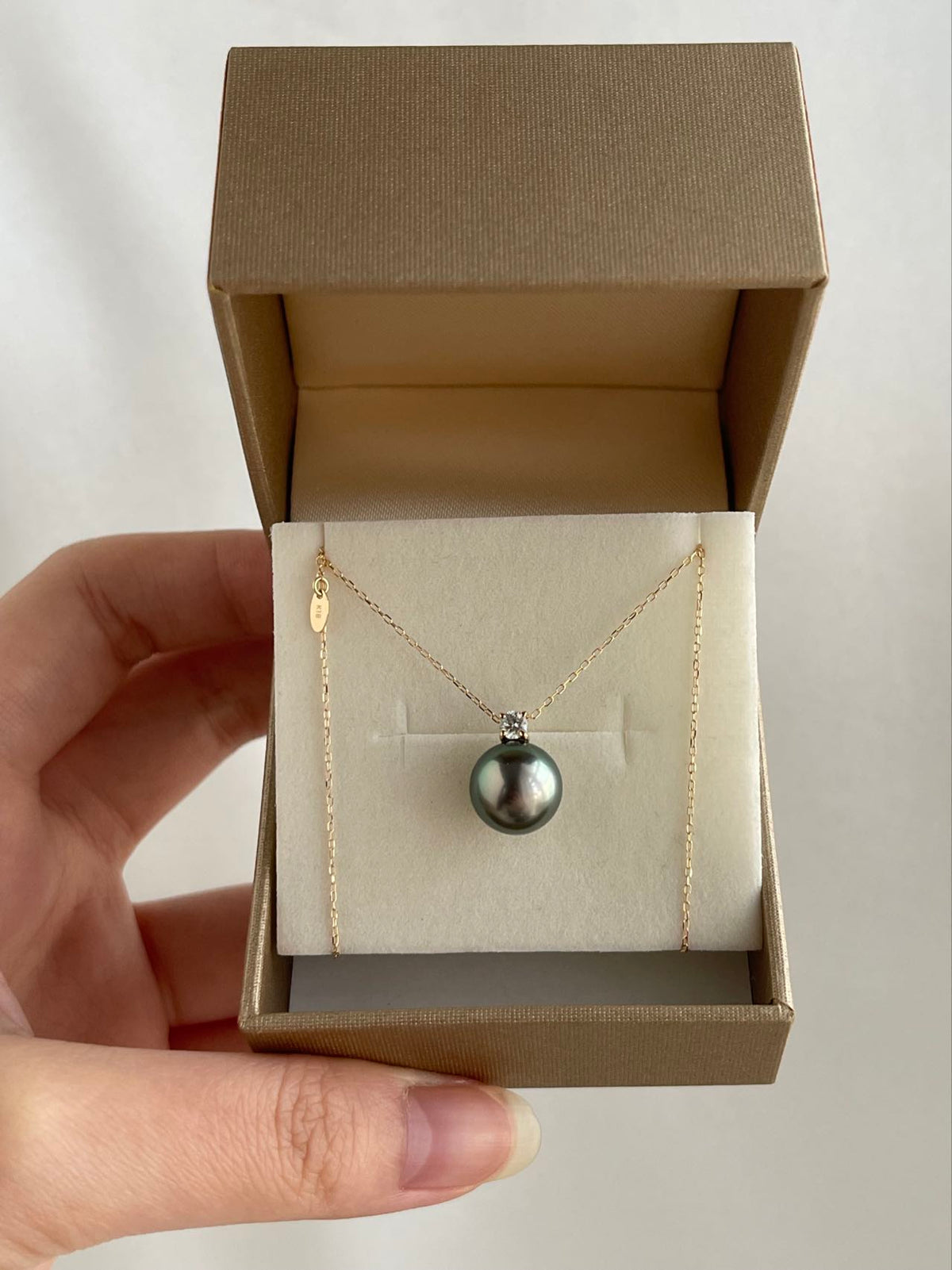 10mm Black Tahitian Pearl Diamond Pendant Necklace 18K Gold