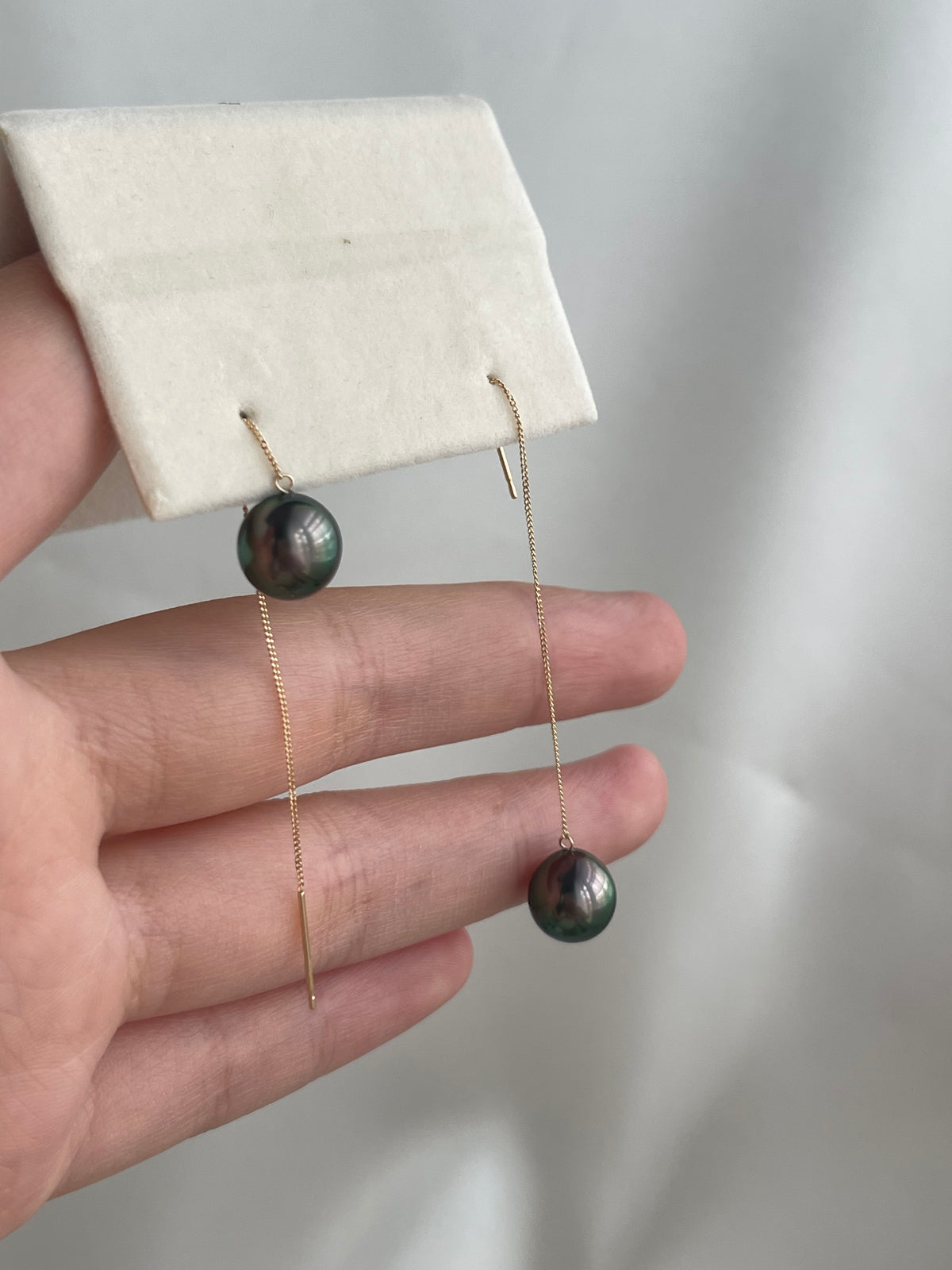 8 - 9mm Tahitian Pearl String Earrings 18K Yellow Gold - KOKOPEARLJEWELRY - 6
