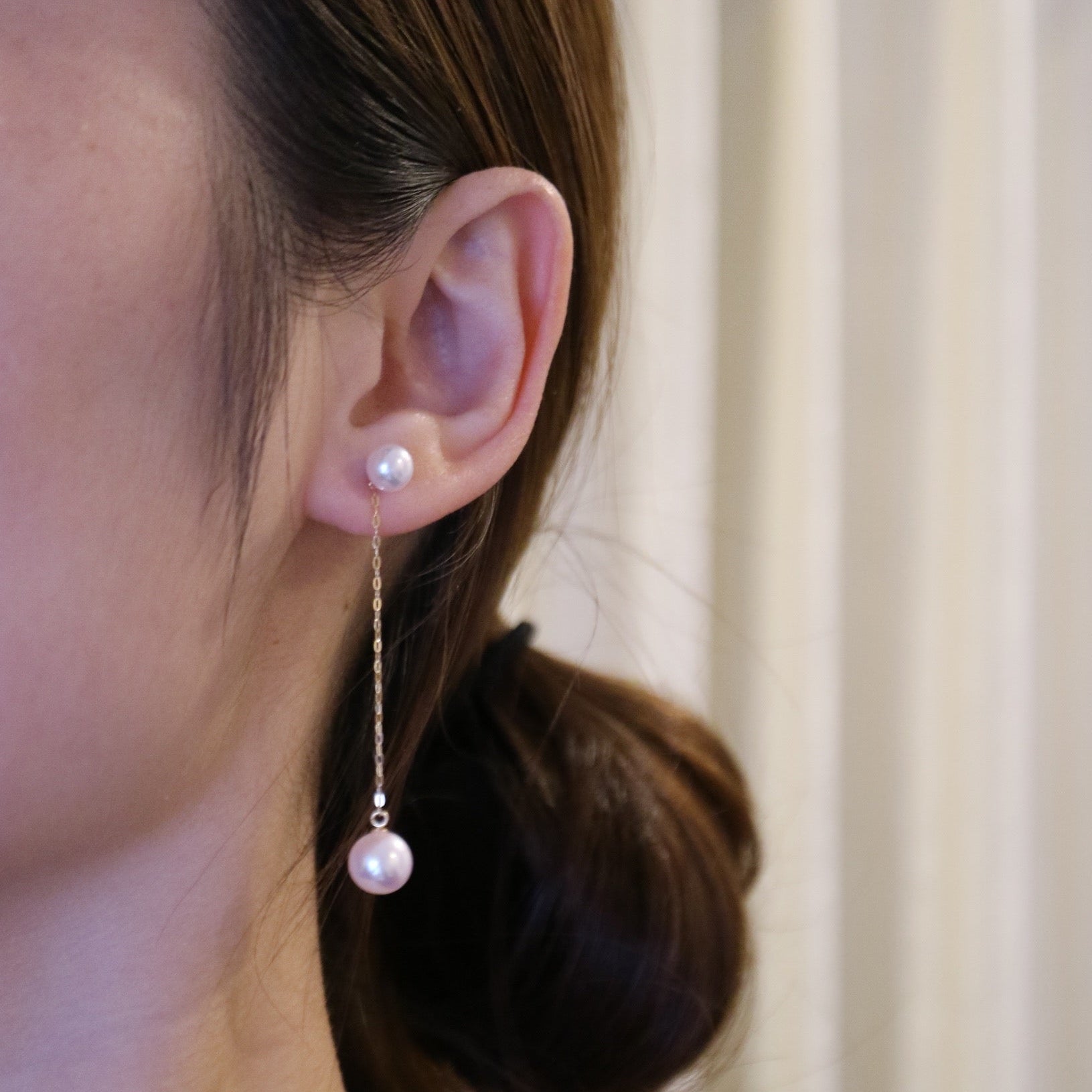 2Way Wearing 5+8mm Akoya Pearl String Earrings 18K Gold - KOKOPEARLJEWELRY - 2