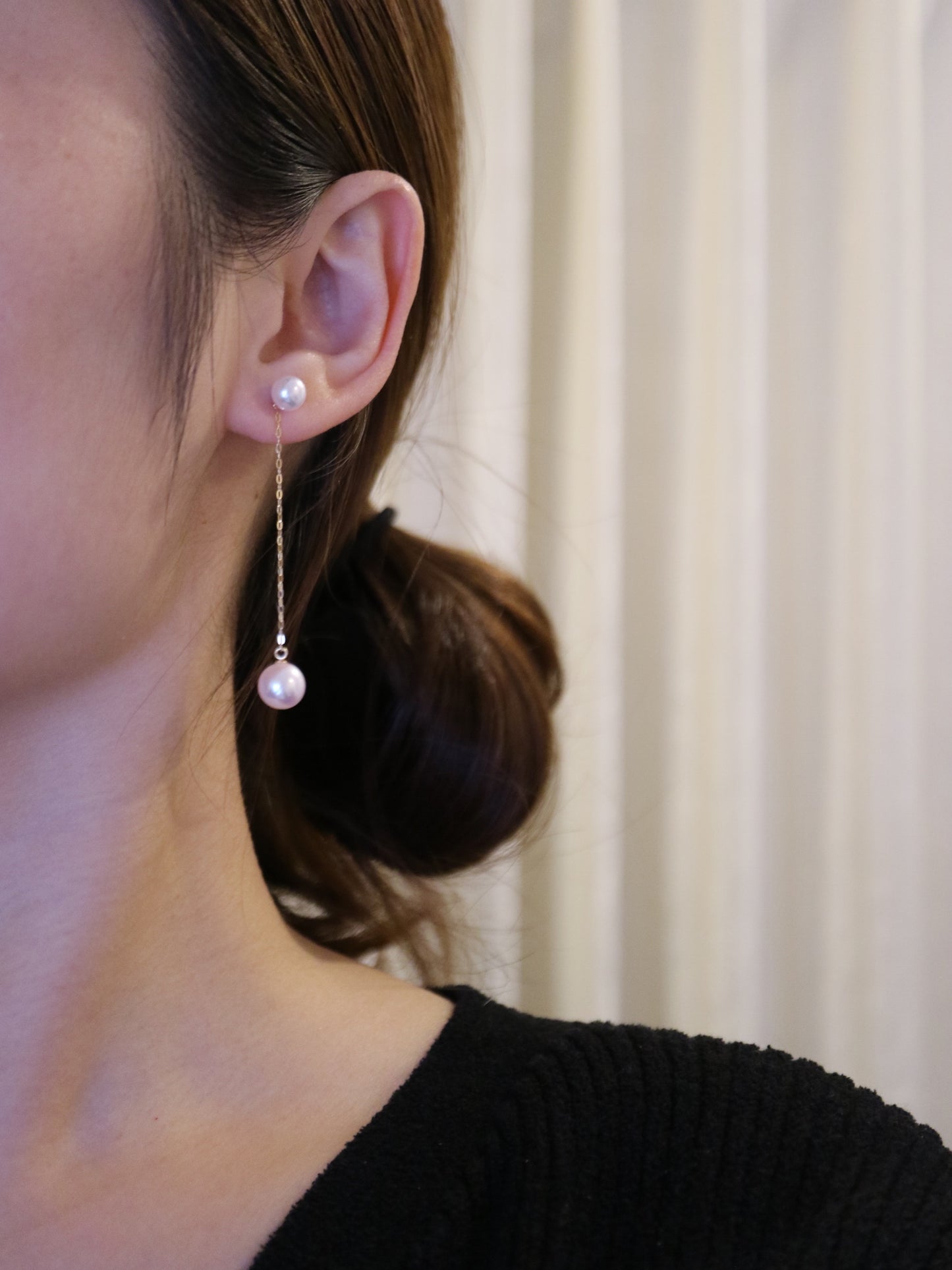 2Way 着用 5+8mm アコヤ真珠 ストリング イヤリング 18K ゴールド