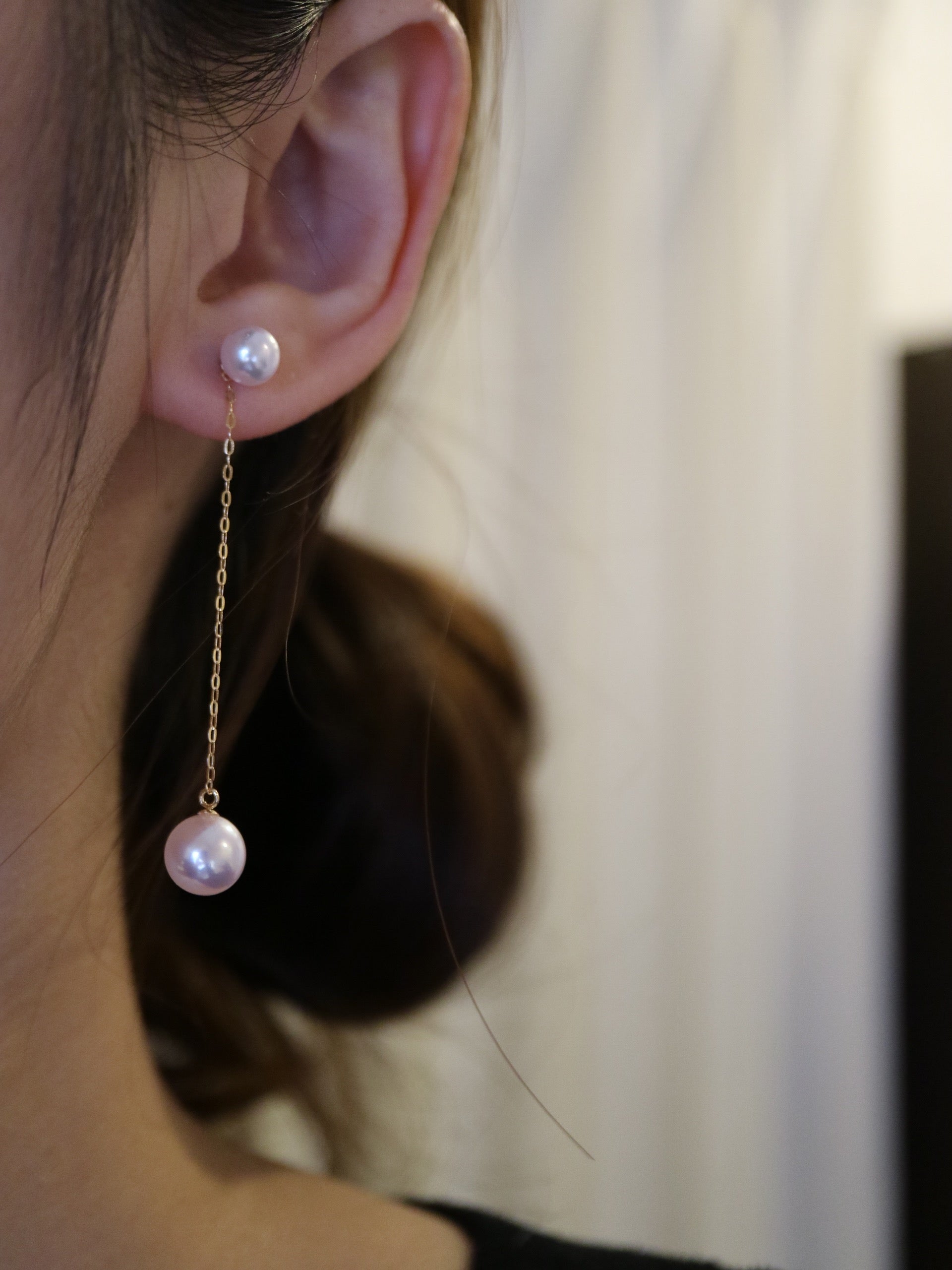 2Way Wearing 5+8mm Akoya Pearl String Earrings 18K Gold - KOKOPEARLJEWELRY - 1
