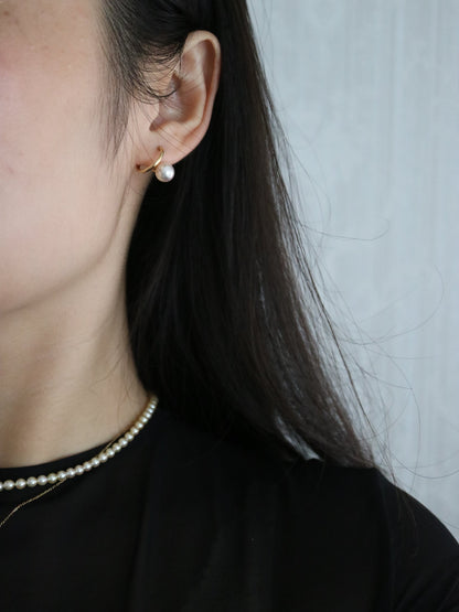7mm Akoya Pearl Drop Hoop Earrings 18 Yellow Gold - KOKOPEARLJEWELRY - 3
