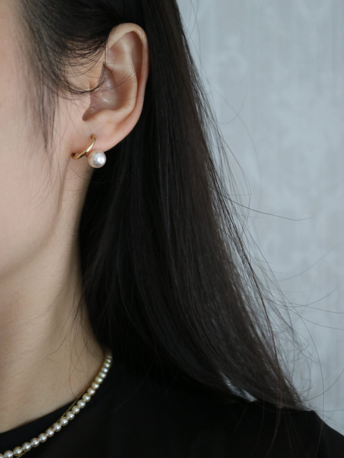 7.0mm Akoya Pearl Drop Hoop Earrings 18 Yellow Gold