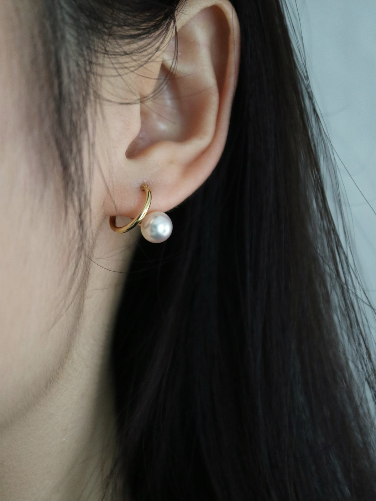 7.0mm Akoya Pearl Drop Hoop Earrings 18 Yellow Gold