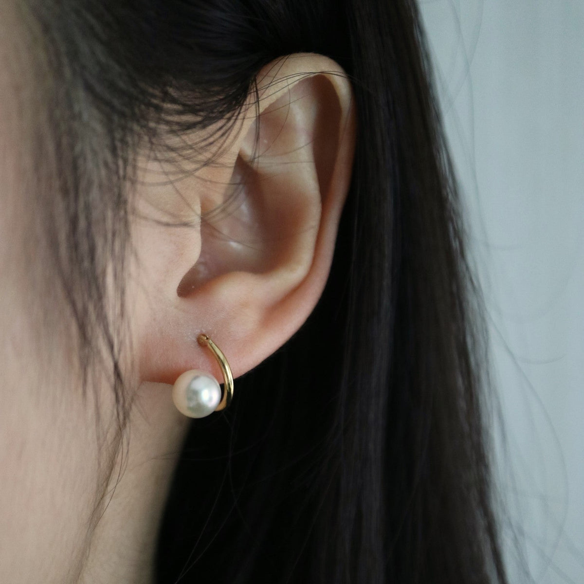 7.0mm Akoya Pearl Drop Hoop Earrings 18 Yellow Gold