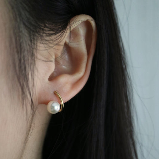 7.0mm Akoya Pearl Drop Hoop Earrings 18 Yellow Gold