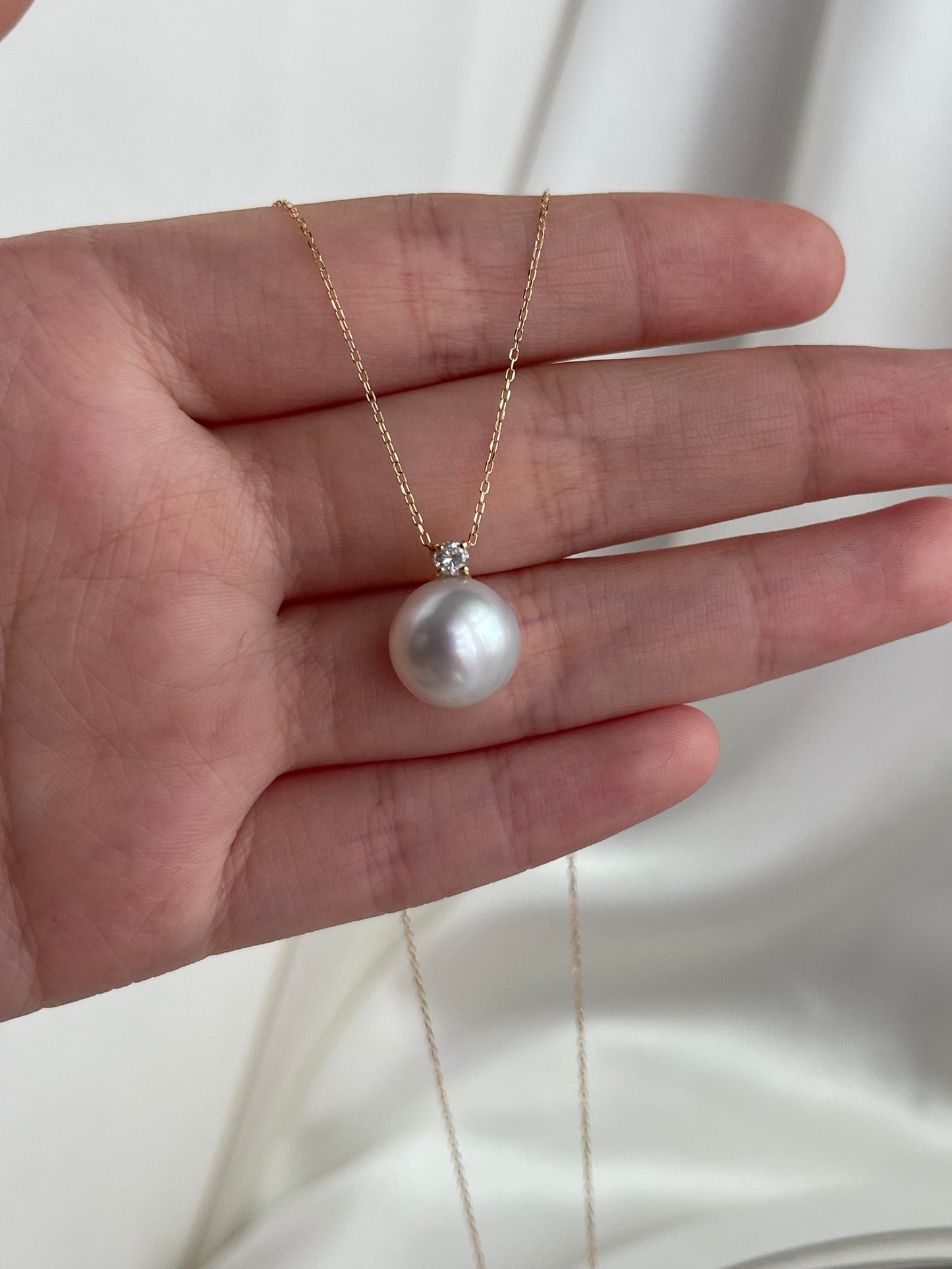 10mm 11mm ホワイト 南洋真珠 ダイヤモンド ペンダント ネックレス 18K ゴールド