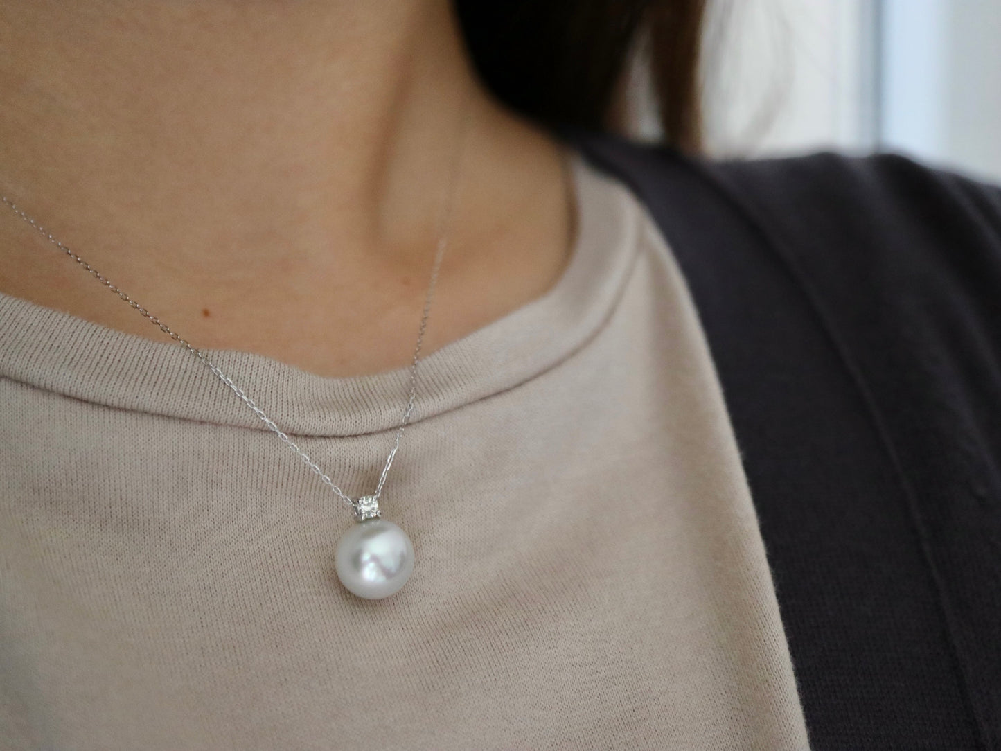 10mm 11mm ホワイト 南洋真珠 ダイヤモンド ペンダント ネックレス 18K ゴールド