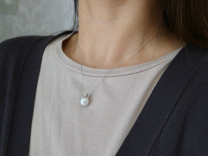 10mm 11mm White South Sea Pearl Diamond Pendant Necklace 18K Gold - KOKOPEARLJEWELRY - 3