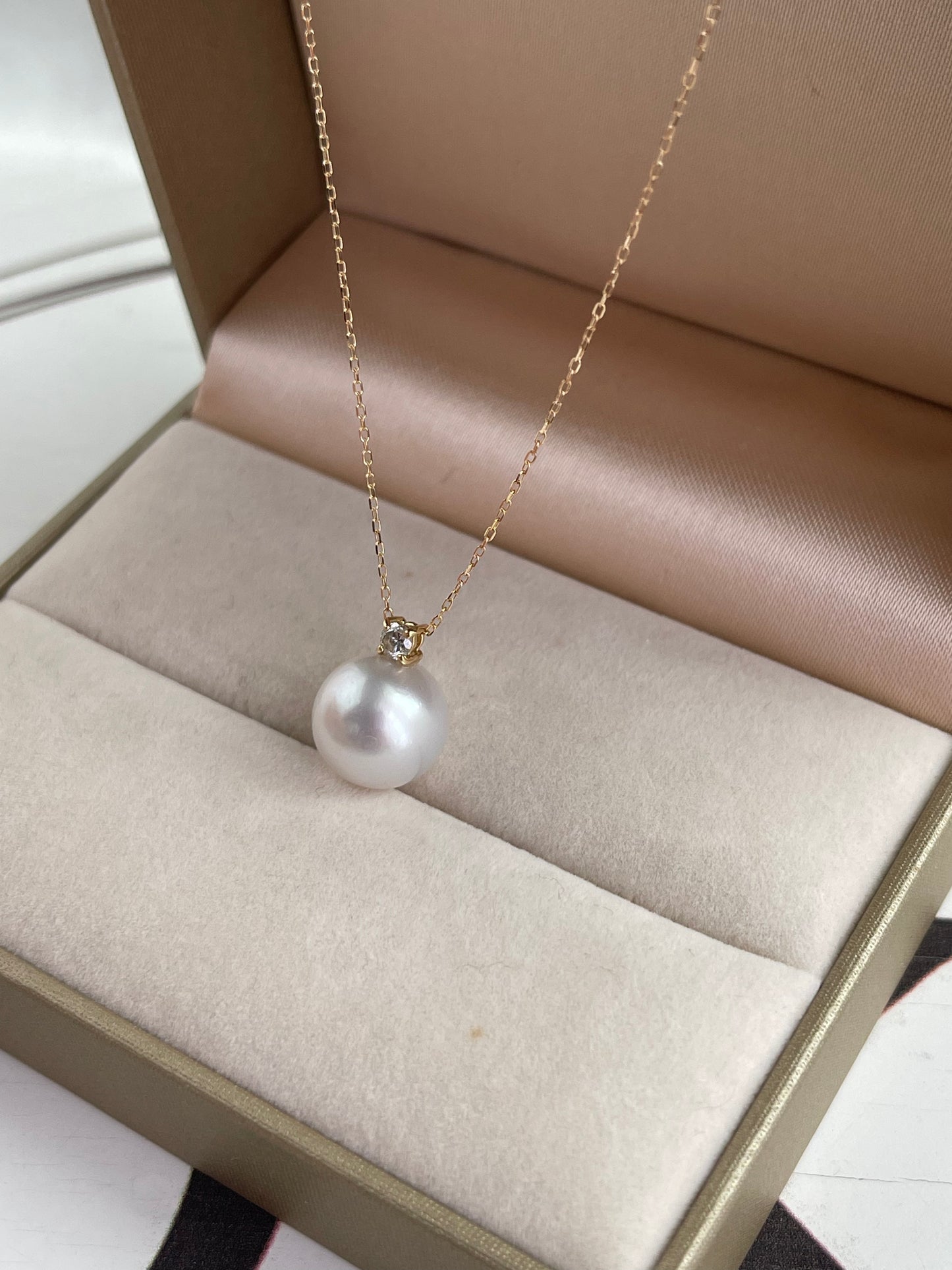 10mm 11mm ホワイト 南洋真珠 ダイヤモンド ペンダント ネックレス 18K ゴールド